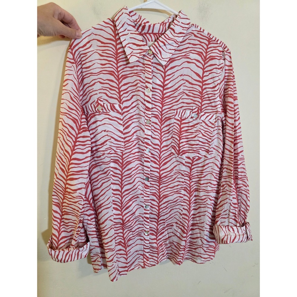Chico's Flowing Fronds Cora Top Caliente Coral Pink Zebra Print Blouse NWT 3(16)